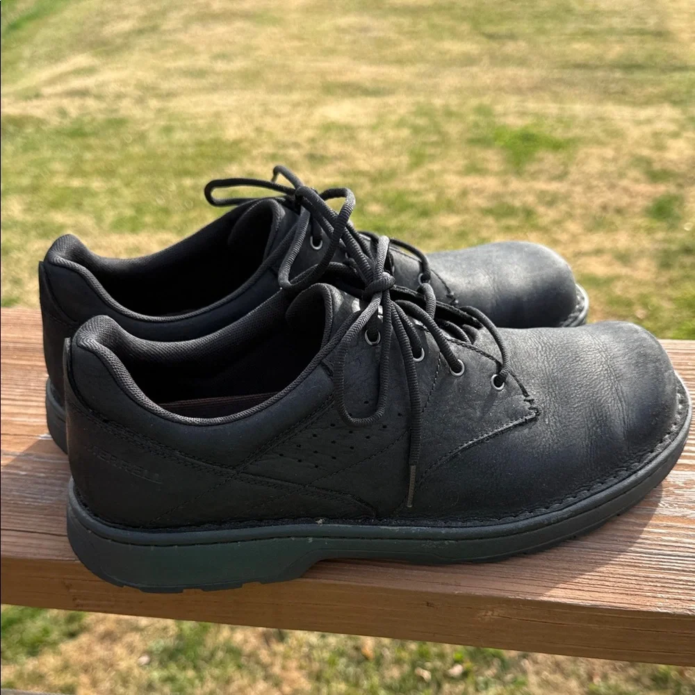 Merrell World Legend 2 Black Leather Lace Up Loafer Shoes Size 11.5 WIDE